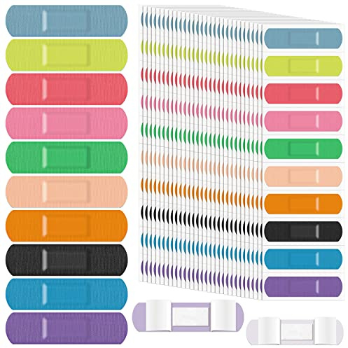Jetec Flexible Fabric Adhesive Bandages Bulk Colorful Cloth Bandages 10 Colors Flexible Protection & Wound Care Fingertip Slight Cuts and Scrapes for Aids, 0.7'' x 2.8''(200 Pieces)