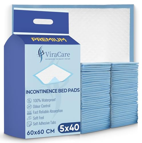 200 x Incontinence Bed Pads | 60 x 60 cm | Incontinence Bed Sheets | Disposable Mattress Protector | Absorbent Pads | (5 Packs of 40)