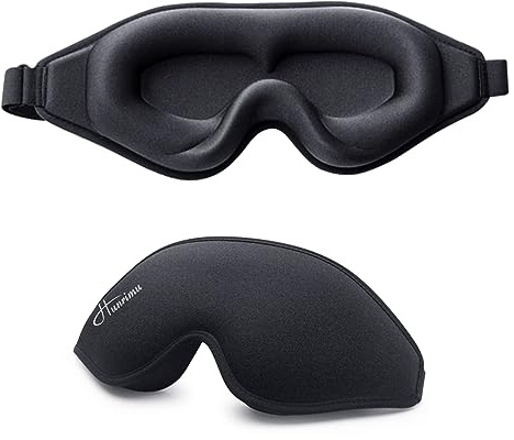 Hunrimu Sleep Eye Mask for Women Men, Soft and Comfortable Night Eye Mask for Sleeping, 3D Blockout Eye Cover for Travel, Blindfold with Adjustable Strap (Black)