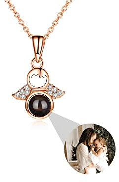 Pekdi Foto Halskette Projektion mit Bild im Stein, 925 Sterling Silber Engel Anhänger Ich liebe dich 100 Sprachen Abstand Schmuck Geschenk Mama Frau Freundin