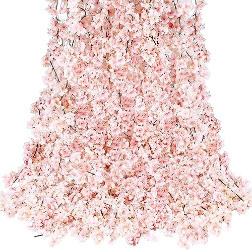 Sggvecsy Cherry Blossom Garland Artificial Cherry Flower Vines 8 Pack Hanging Silk Flowers Garland for Home Wedding Garden Party Arch Office Decor (Pink)