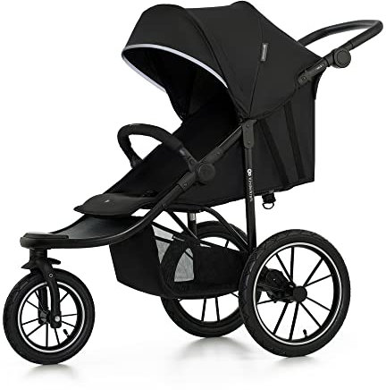 Kinderkraft HELSI Buggy bis 27 kg, Buggy ab geburt, Baby Jogger, Laufkinderwagen mit große Luftreifen, Liegefunktion, Verstellbarer Elterngriff, Zusammenklappen, Untersitzkorb, Schwarz