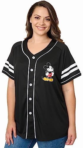 Disney Mickey Mouse 28 Womans Jersey Shirt Button (Black, Small)
