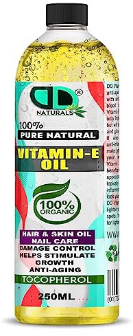 100% Pure Natural Vitamin E Oil, Moisturising and Nourishing Oil For Skin, Scars, Hair & Face, Scalp, Nails, Moisturising & Hydrating, Vegan, Cruelty Free (250ml)
