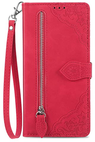 NEXCURIO Handyhülle für Samsung Galaxy S9 / G960 Hülle Klappbar mit Kartenfäch Ständer Klapphülle Schutzhülle Leder Wallet Flip Case Cover Tasche Handytasche Stoßfeste - Rot