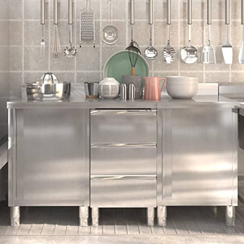 CIADAZ Gastro-Küchenschränke 3 STK. Edelstahl, Edelstahl Arbeitsschrank, Arbeitstisch, Edelstahl Schrank, Pizzatisch, Grillschrank Outdoor 3083720