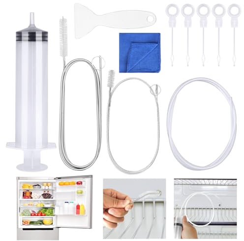 Furuising 11 Pezzi Kit Pulizia Frigorifero, Accessori Pulizia Frigorifero, Kit Pulizia Foro Di Scarico Frigorifero, Kit Pulisci Tubi Frigorifero Con Siringa, Tubo, Raschietto per Frigorifero lavello