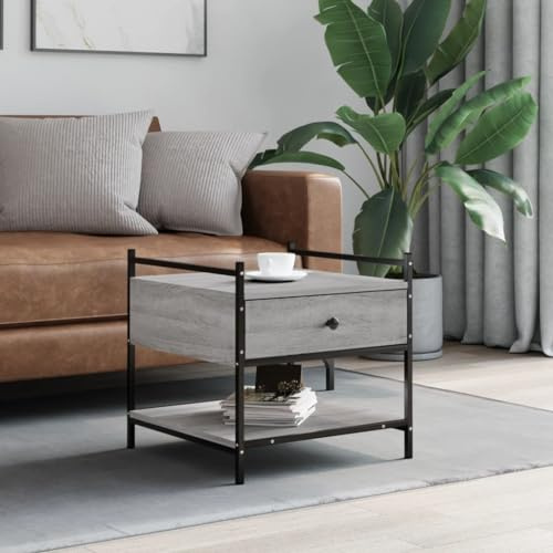 Mengtu Couchtisch Sofatisch Kaffeetisch Wohnzimmertisch Beistelltisch mit viel Stauraum Wohnzimmer Tisch Kaffeetisch Moderner MöbelModern Grau Sonoma 50x50x50 cm Holzwerkstoff