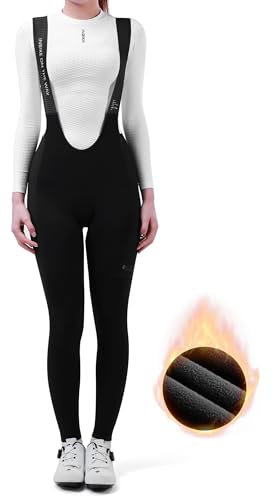 INBIKE Fahrradhose Damen Gepolstert Lang Radsport Trägerhose Sitzpolster Winter Warm Thermo Fleece Gefüttert Bib Hose MTB Rennrad Fahrrad Schwarz L