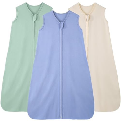 FIEMOL Baby Schlafsack 0.5 Tog Baby Wearable Blankets Baumwolle, 3 Pack Sommer atmungsaktiv Schlafsack für Neugeborene Kleinkind