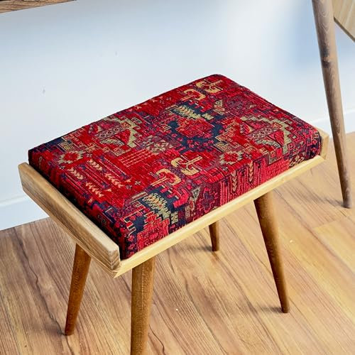 Ultimate Premium Products valnöt ottoman pall för vardagsrum | stoppad i orientaliskt mönstertyg | mångsidig som pianobänk | idealisk sovrumsbänk | funktionell fotpallsbänk