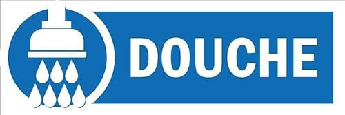 Shower, blue informational sign FR093 - Self adhesive sticker (150mm x 50mm)