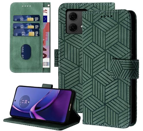 Auslbin Funda con Tapa para Motorola Moto G84 5G 6.5, Funda Moto G84 XT2347 Protectora Estilo Geométrico con Hebilla Magnética Móvil de Cuero PU, Verde