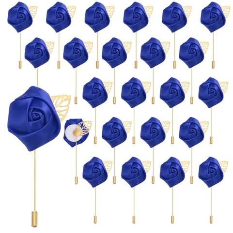 QUARKZMAN 24 Stück Helle Blaue Rosen Ansteckblumen Knopflöcher Taschenanstecker Pins für Hochzeitszeremonie Jubiläum Abschlussball Formelles Abendessen Party