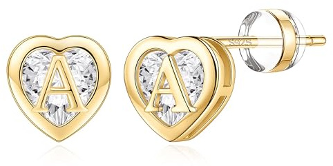 TINGN Ohrringe Gold Damen - 14 Karat Vergoldet Buchstaben Ohrringe Damen Herz Ohrstecker Mädchen Hypoallergen Ohrstecker Stecker mit Zirkonia Geschenke für Mädchen Frauen Tochter