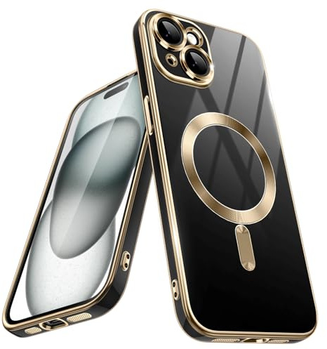 JETech Magnetische Hülle für iPhone 15, Schwarz | Kompatibel mit MagSafe, Vollständiger Kameraschutz, Stoßfest Weiche TPU-Hülle, Einfarbig Rückseite