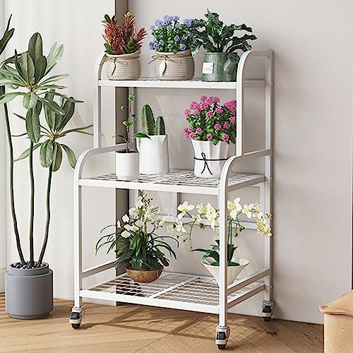 Pflanzenständer, Pflanzenregal, Blumenwagen aus Metall, Präsentationshalter für mehrere Blumentöpfe, Pflanzenständertisch mit Rädern, rollendes Pflanzenregal, Pflanzenaufbewahrungsregal, für Blumenlad