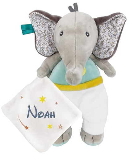 KDO MAGIC - Personalisiertes Schmusetuch - Personalisiert mit einem Namen - Anpassbares Geschenk für Kinder - Geschenkidee zur Geburt, Baby, Geburtstag, Taufe (Motiv: Stern, Elefant)