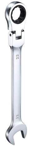 sourcing map Llave de trinquete de cabeza flexible de 22 mm, cabeza giratoria de 180°, llaves combinadas de trinquete métricas, 72 dientes, acero al cromo vanadio, trinquete de extremo abierto para
