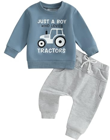 Vioyavo Completo Top Stampa Camion a Manica Lunga Bambino Elegante Set di Top Felpe Maniche Lunghe + Pantaloni Ragazzo (Blu, 2-3T)
