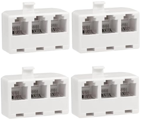 Menewstart 3 Way Telephone Splitter Wall Jack Adapter, 4 Pack, White, 1 Male to 3 Converter Cable RJ11 6P4C Telephone Adapter and Separator for Landline onto Wall Jack, Applied for Phone, Fax, Modem