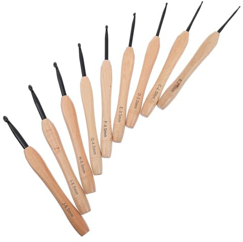 HAWILLOSCH 9stücke Teiliges Diy Häkelnadel Aus Buntem Aluminium Mit Ergonomischen Holzgriffen Leichte Und Glatte Stricknadeln Für Pullover Schals Mützen Für Handarbeit Und Reisen