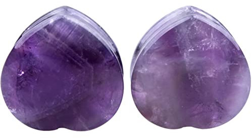 Grewod Plug Ohrringe Herren, Stein Lila Herz Amethyst Ohr Tunnel Damen Flesh Tunnel Ohr Expander Piercing Schmuck 25MM, 2 Stück