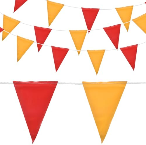 QUARKZMAN 45pz Bandiere a Triangolo Striscione Bandierine 31m Rosso Giallo | per Festoni Feste Interne Esterne, Avviso di Costruzione Traffico