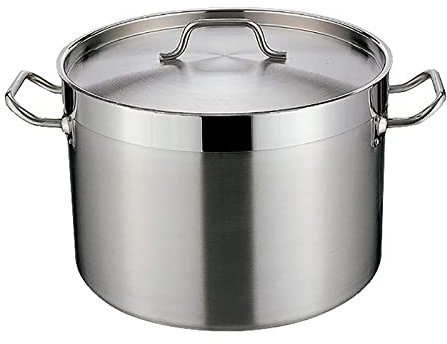 GUHPZA Stainless Steel Tri-Ply Capsulated Bottom Stock Pot With Lid, Stainless Steel Stock Pot With Cover, Compatible With All Heat Sources, Silver,Onecolor-45 * 28cm