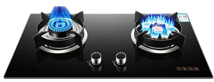 Estufa De Gas Con 2 Quemadores, 5,2 KW, 9 Cavidades, Fuego Alto Temporizado, Soporte For Ollas De Hierro Fundido De Vidrio Templado Negro, For Cocina Casera Con Protección Contra Llamas(LPG)
