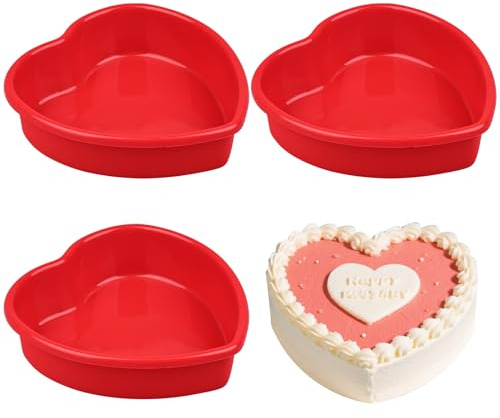 BFJ Heart Cake Tins 3pcs Nonstick Silicone Cake Moulds 7 inch Heart Shape Baking Mould Set of 3 for Birthday Wedding Valentine Day