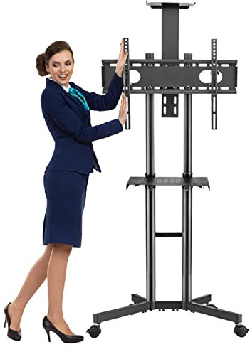 SaryEdge Mobiler TV-Ständer, beweglicher TV-Bodenständer für 32-70-Zoll-Monitorpanels, universeller mobiler TV-Wagen mit 2 Medienregalen, Verstellbarer, Schwerer(