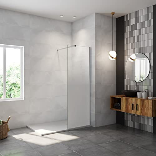 AICA paroi de douche à l'italienne 50x200cm Modèle Brume, avec barre de stabilisation 73-120cm en carré, paroi douche fixe en 8mm verre de sécurité
