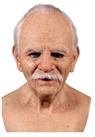 JIIENO Alte Mann, realistisch, Latex, gruselig, alter Mann, Vollmaske, Menschenmaske, Cosplay-Stil, Halloween, Maske für Erwachsene, lustig, Kostüm, Maske