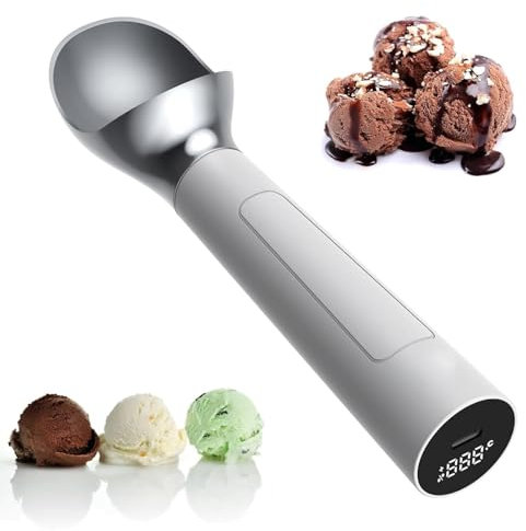 Cuillère à glace chauffante intelligente – Cuillère à crème glacée électrique chauffante avec affichage LED, fonctionnement sans bouton, capacité de 56,7 g pour une ramassage sans effort