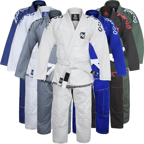 Zafco Sports Brazilian Jiu Jitsu Gi BJJ Gi für Damen und Herren Grappling Gi Uniform Kimonos leicht, sanforisiert, mit weißem Gürtel, Weiß/Schwarz, A0