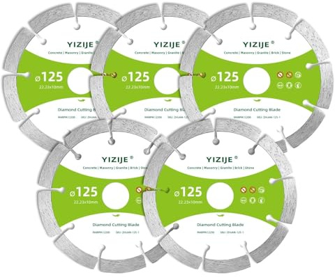 YIJIZE 5x Diamanttrennscheibe 125 mm, Universal Diamantscheibe Trennscheibe, für Beton, Stein, Ziegel, Granit, Baumaterialien, Naturstein, Trocken und Nassschnitt