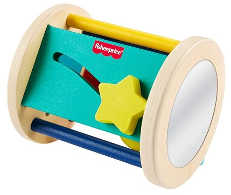 Fisher-Price - Rullo Gattona con Me, Giocattolo in Legno Che stimola Il Gattonamento, Suoni sensoriali, levette cercaforme e Specchio per la Scoperta di sè Inclusi, 6+ Mesi, JKH17