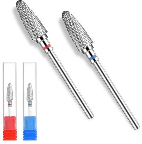 Gjinxi 2 punte per fresa per unghie, in acciaio al tungsteno, 3/32, punta per cuticole, punte abrasive, lima per unghie, punta per la rimozione di unghie in gel, acrilico, manicure, pedicure