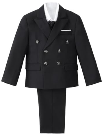 Lito Angels Små barn pojkar smoking kostymer och kavajer formell klänning bröllopskläder outfit 5 delar set ålder 2–8, marinblå/svart, Svart, 2-3 År