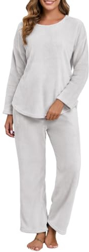PrinStory Pigiama da donna in pile girocollo pigiama in flanella pigiama a maniche lunghe e pantaloni