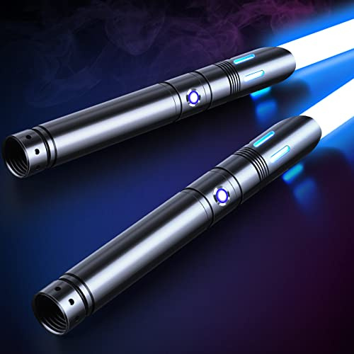 Lightsaber, Dueling Light Saber 2 Pack, 12Color RGB Lightsabers with Metal Hilt, 4 Sound Fonts, FX Double-bladed Light Sabers for Kids Adults Birthday Xmas Gift, Halloween Cosplay, Black S8