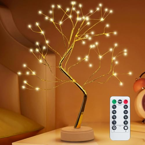 Afenau LED Baum Lichter, 108 LED Bonsai Baum Licht mit Fernbedienung, Warmweiß Lichterbaum Verstellbare äste, USB/Batteriebetrieben BAUM Lampe für Party Geburtstag Weihnachten Innendekoration