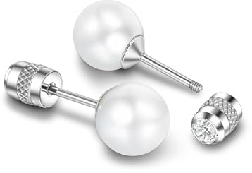 Perle Titan Ohrringe Hypoallergen Damen Herren Mädchen G23 Titan Ohrstecker mit Schraubverschluss Kleine Perlen Ohrstecker 8mm