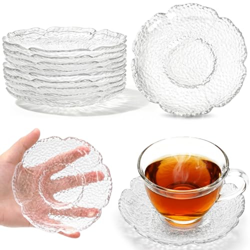 Jowgut 10 Pack Small Clear Glass Plates, 4.7 Inch Clear Coffee Tea Saucer, Mini Glass Snack Dishes Tabletop Coasters Set for Teacup, Appetizer, Salad, Fruit