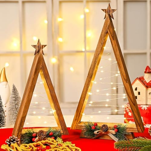 Weihnachtsdeko LED Weihnachtsbaum,2 Stück LED Weihnachtsdeko Holz Weihnachtsbaum,Holz weihnachtsbaum Beleuchtet miled Lichterkette,Weihnachtsbeleuchtung für Tischdeko Weihnachten Deko Innen Außen