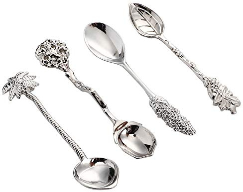 Vintage-Mini-Kaffeelöffel, 4 Stück, Dessertlöffel, antiker Teelöffel, Eiscreme, dekorative Löffel, Rührgeschirr zum Mischen von Gewürzen, Zucker, Esszimmerbar (Silber)