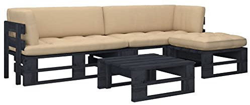 JHQHSM 4-TLG. Paletten-Lounge-Set Schwarz aus imprägniertem Kiefernholz für Garten und Terrasse, witterungsbeständiges Sofaset mit rustikalem Design, Bequeme Polsterauflagen,