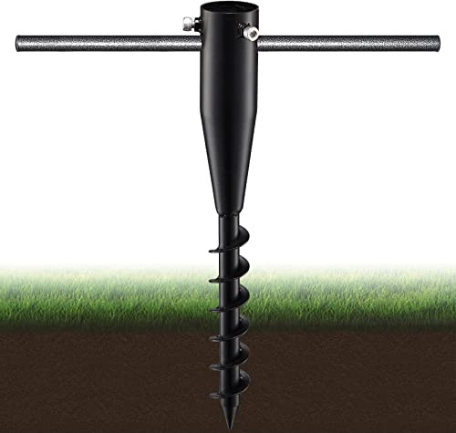 Harrms Lot de 2 piquets d'ancrage au sol pour parasol de plage avec base en spirale en métal Noir 43 cm | Ancrage au sol réglable pour poteaux de parasol de 2,5 à 5,5 cm, convient pour le jardin, la plage, la pelouse et la terrasse