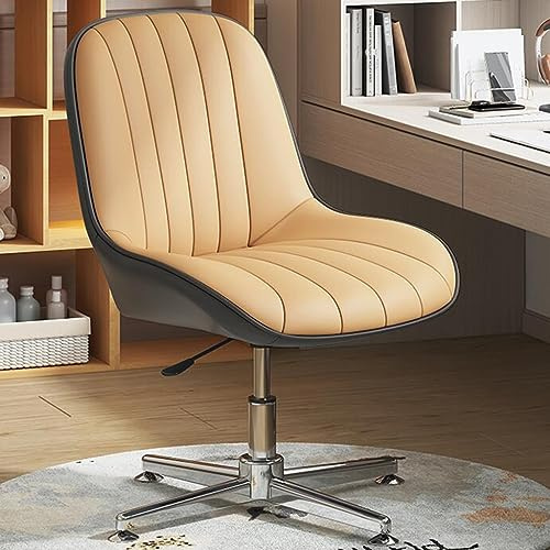 Modern armlös ergonomisk kontorsstol med PU-läderstoppning och snurrbas, bekväm arbetsstol för hem och kontor